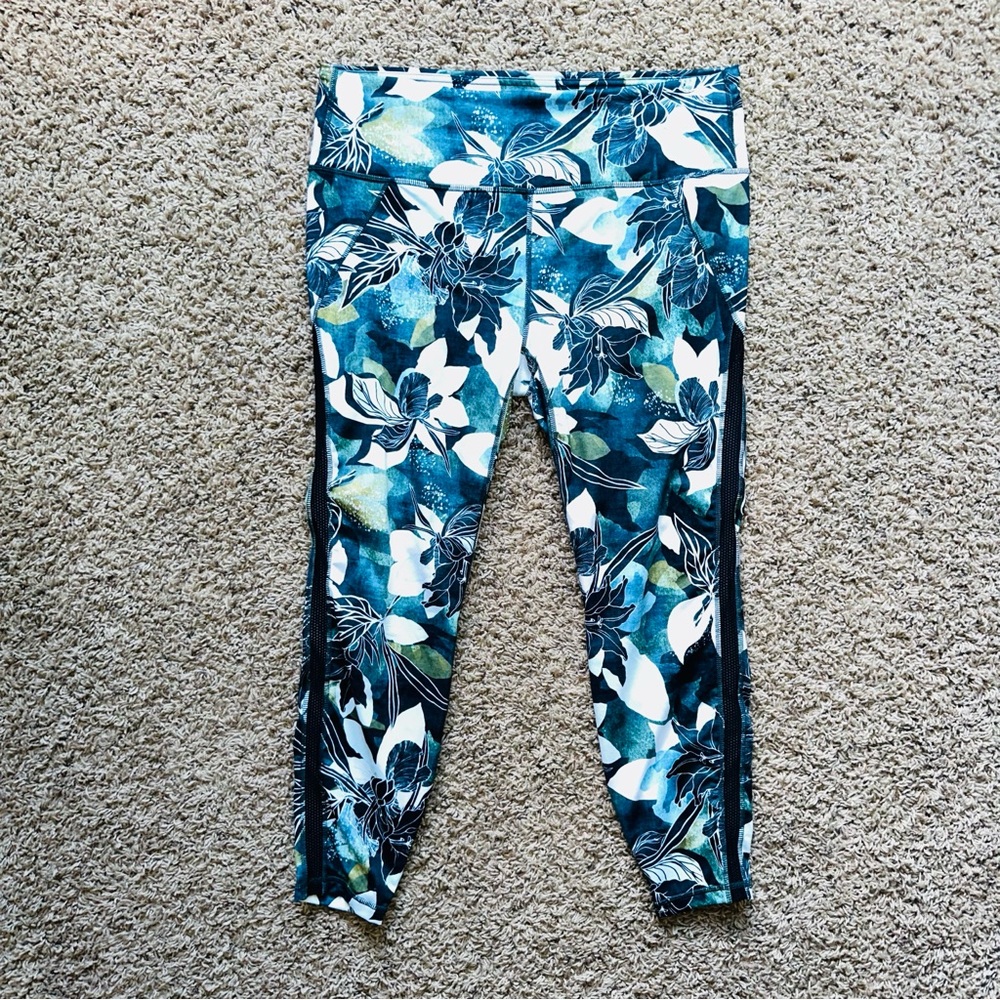 Athleta Floral Leggings XL Workout Yoga High Rise Mesh Chaturanga 7/8 Tight - Picture 7 of 13